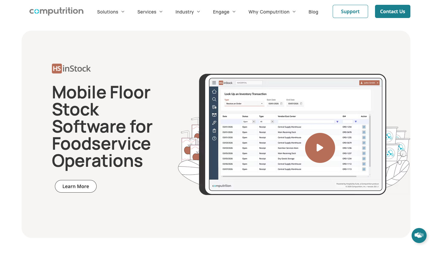 Live Computrition Mobile Floor Stock Software page, showing its foodservice inventory interface, captured October 5, 2026.