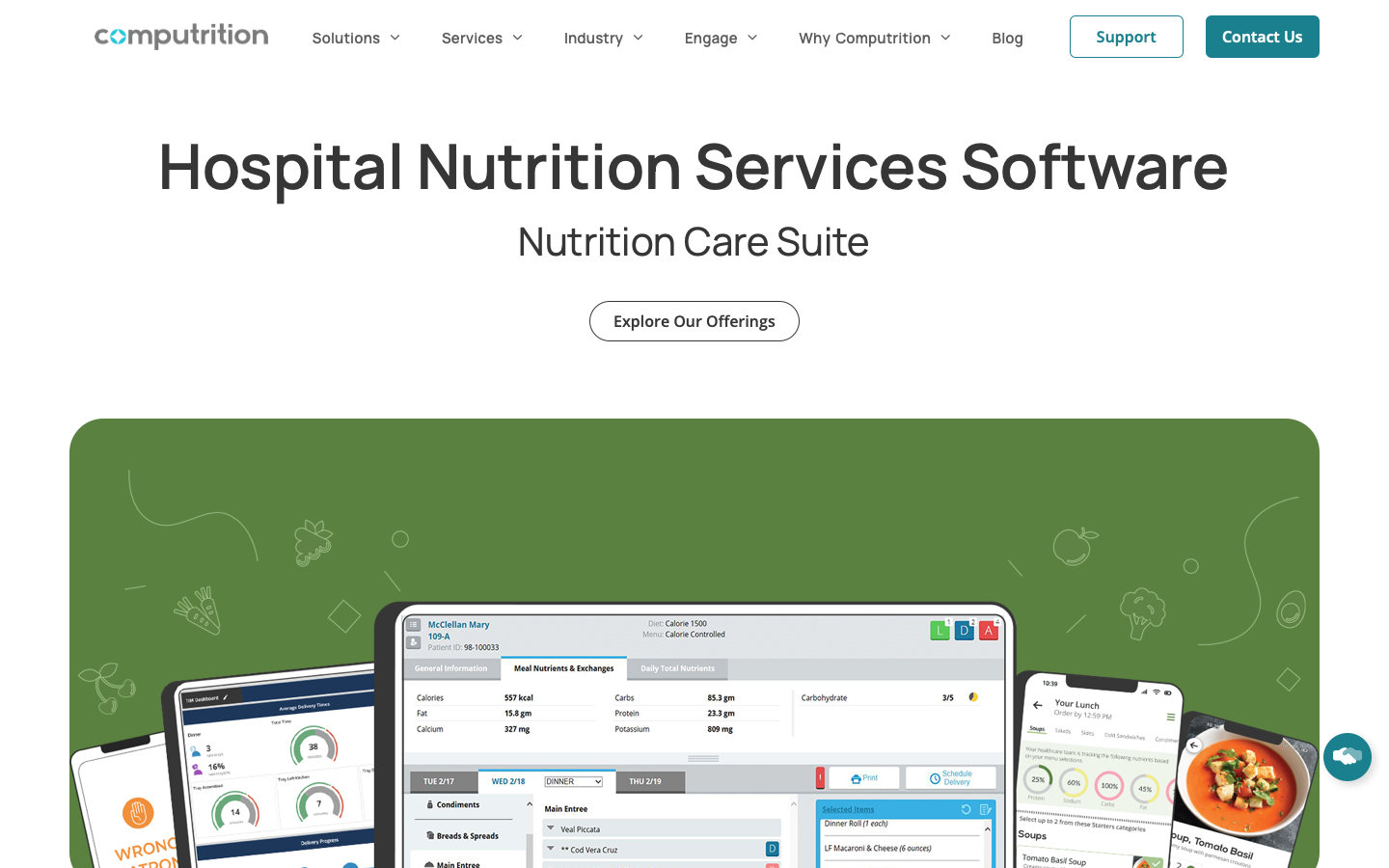 Live Computrition Hospital Nutrition Services Software page, showing its nutrition care product imagery, captured October 5, 2026.